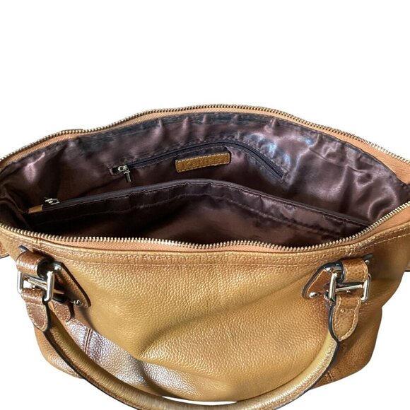 KATTEE Sorrel Brown Pebbled Leather Satchel Top Handle Bag Large #324A - Picture 7 of 13
